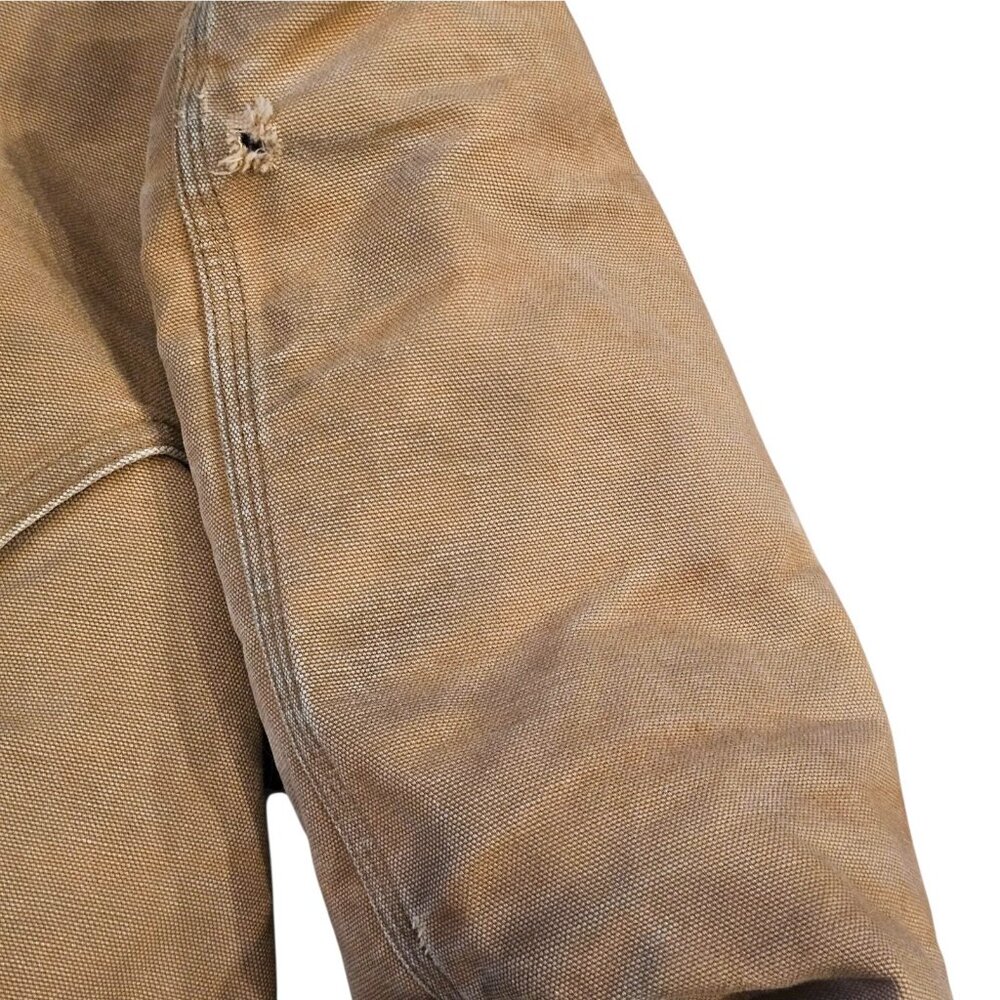 VTG CARHARTT Chore Coat Hooded Tan Canvas CQ196 Sz 42 Tall Large‎ Broke Zipper - Picture 13 of 16